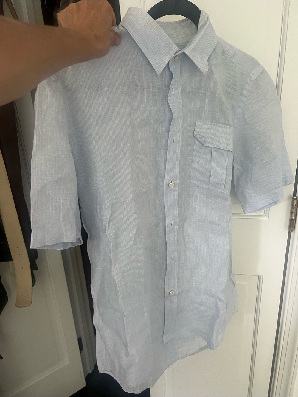 Vilebrequin Pale Blue Short-Sleeve Linen Button-Down Shirt